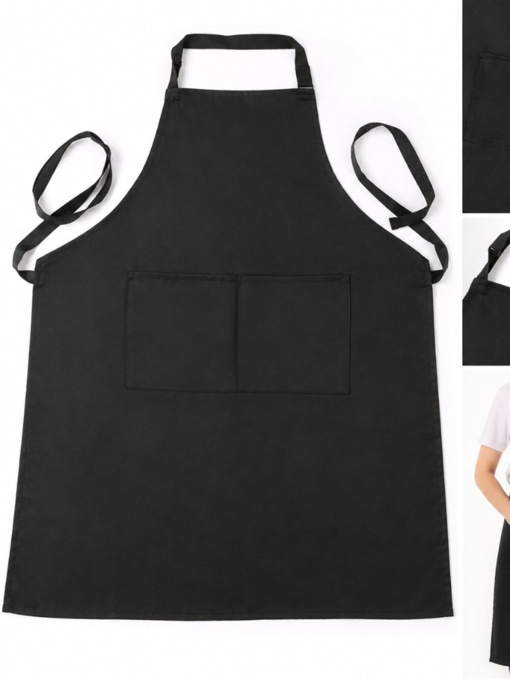 Kitchen Apron Black by Syntus Adjustable Bib 2 Pockets Stain Water Resistant Big